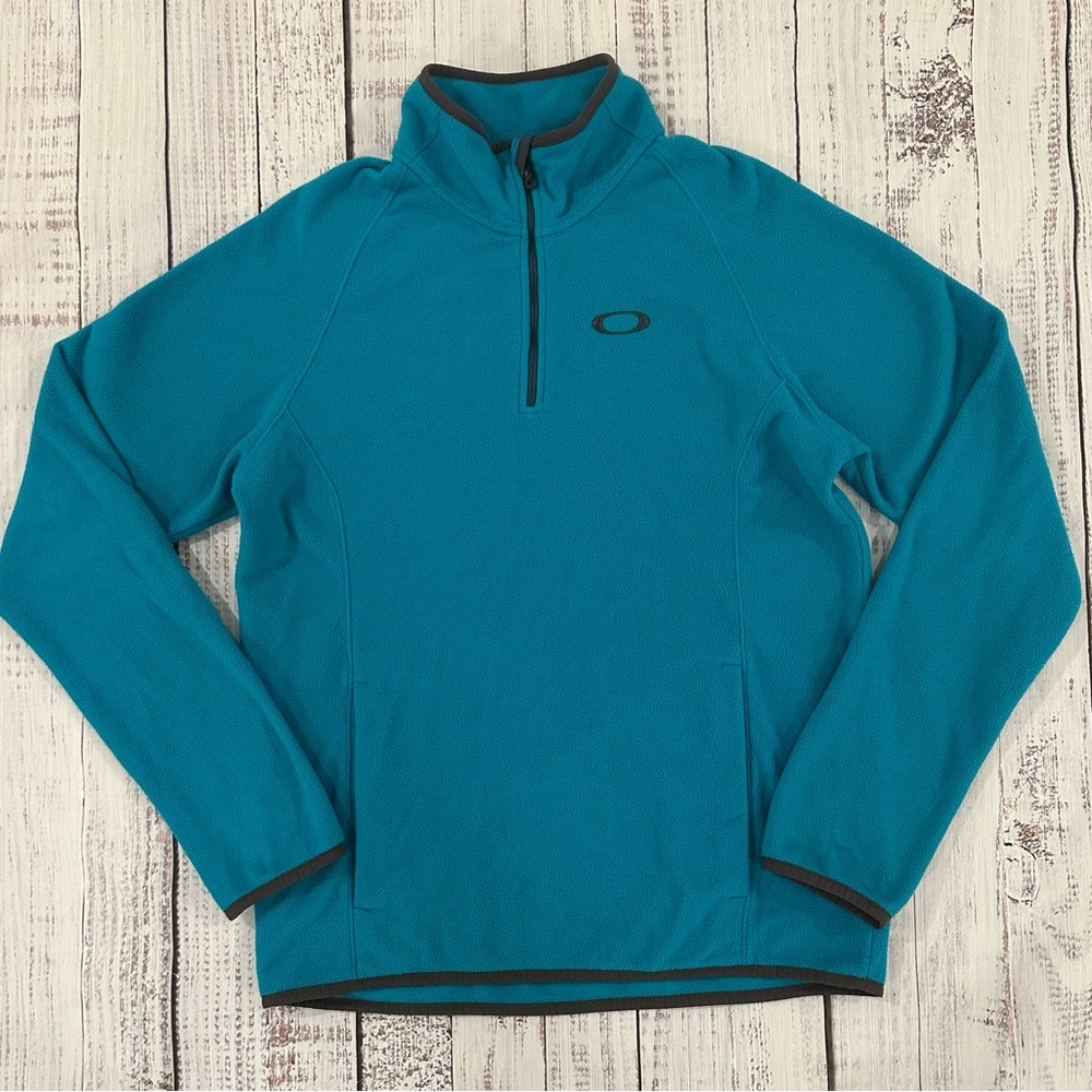Oakley Women’s Teal Blue Quarter Zip Sweater Size Large Splash Kangaroo pocket